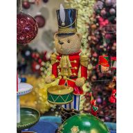 Diótörő maci dobbal poly 30x27x92 cm barna, piros