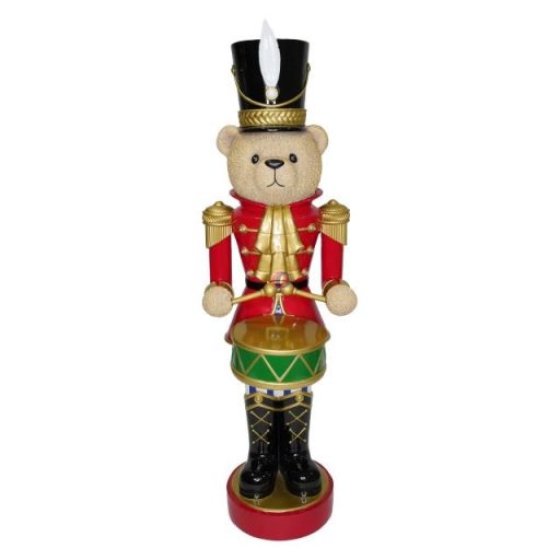 Diótörő maci dobbal poly 30x27x92 cm barna, piros