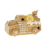   Mézeskalács autó LED-es, glitteres poly 15,5x8,5x10,2 cm barna, fehér