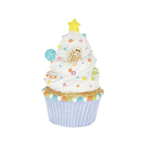 Karácsonyi muffin glitteres poly 5,6x5,6x9,4 cm fehér, lila