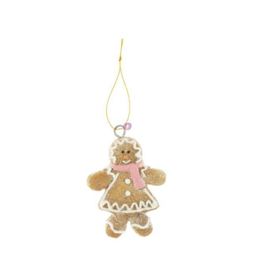 Mézeskalács figura, glitteres, akasztós poly 6x1,5x7,5 cm barna, fehér