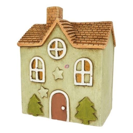 Ház LED-es magnézia 22,5x15,6x28 cm zöld, barna