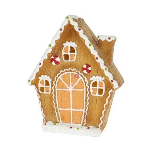 Mézeskalács ház LED-es poly 19,9x9,5x23 cm barna, fehér