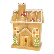 Mézeskalács ház LED-es poly 16,5x11x23 cm barna, fehér