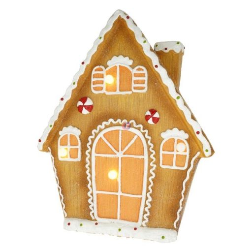 Mézeskalács ház LED-es magnézia 34x15x41 cm barna, fehér