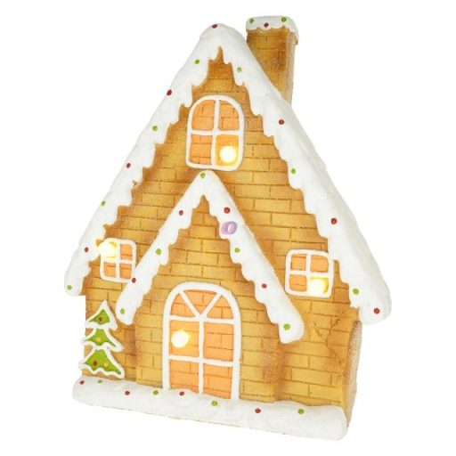 Mézeskalács ház LED-es magnézia 34,5x15x40 cm barna, fehér