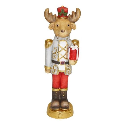 Diótörő szarvas ajándékkal magnézia 14x13x50 cm szürke, arany