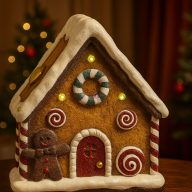   Mézeskalács ház LED-es magnézia 37x26x40,5 cm barna, fehér