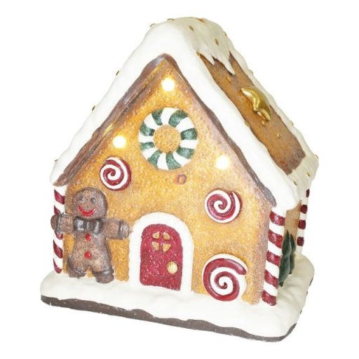 Mézeskalács ház LED-es magnézia 37x26x40,5 cm barna, fehér