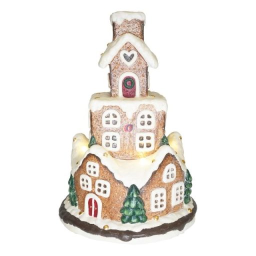 Mézeskalács ház LED-es magnézia 35x35x50,5 cm barna, fehér