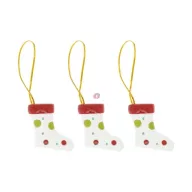   3 db-os Zokni dísz pöttyös mintával, akasztós 4,1x1,3x4,1 cm 