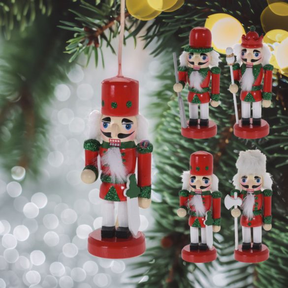 Diótörő figura piros-zöld fa 9cm 4 féle figurás karácsonyfadísz