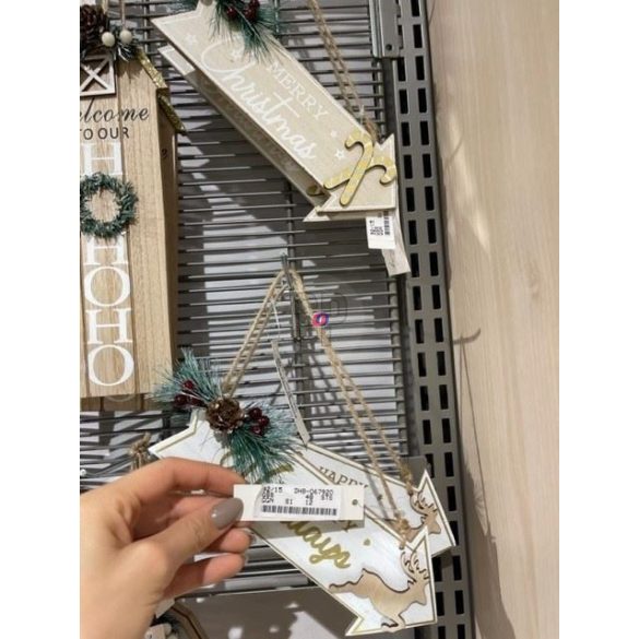 Karácsonyi fa jelzőtábla felirattal felirat, akasztható 20cm