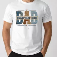   Férfi póló "Dad Husband Hero Legend" mintás - fehér és fekete színben - Apás póló