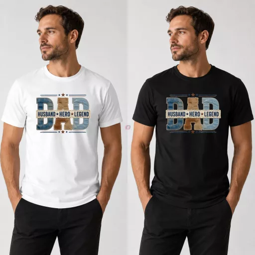 Férfi póló "Dad Husband Hero Legend" mintás - fehér és fekete színben - Apás póló