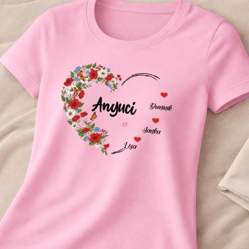 Anyák napi póló "Heart" - személyre szabható, többféle színben, felnőtt méretekben