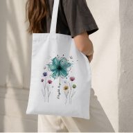   Egyedi neves táska Anyák napjára "Flower" 38 x 40 cm fehér