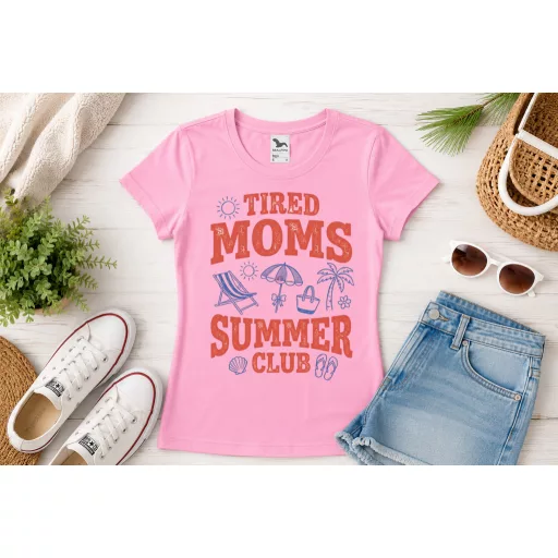Női póló "Tired Moms Summer club" nyári mintás - többféle színben, felnőtt méretekben