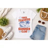   Tanár póló "Tired Teacher Summer club" nyári mintás - többféle színben, férfi és női méretekben