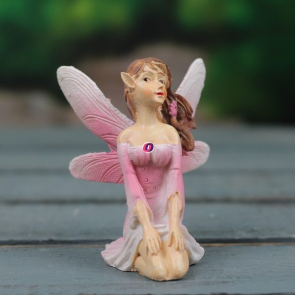 Tündérkert tündér térdelő rózsaszín poly 7,5 cm Deconline Fairy Garden