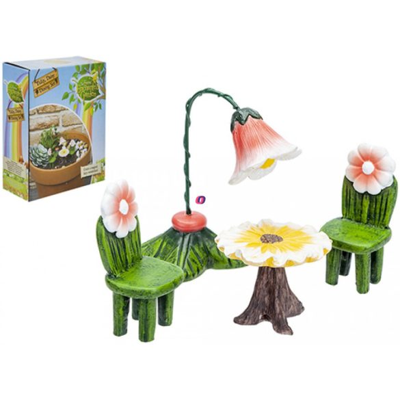Tündérkert bútor szett virágos 4 db-os poly Deconline Fairy Garden