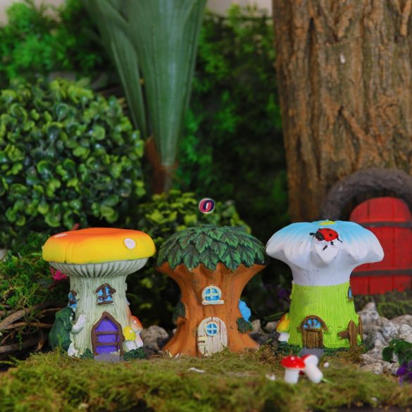 Tündérkert figura fa és gombarházak 3 féle  Deconline Fairy Garden