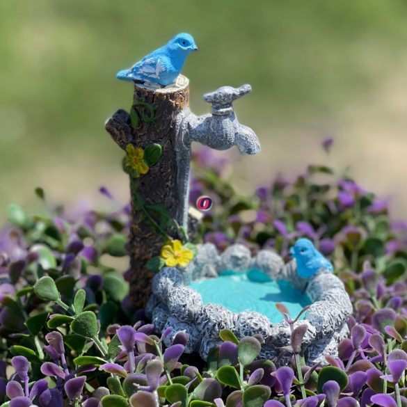Tündérkert kút, forrással, madárral poly Deconline Fairy Garden