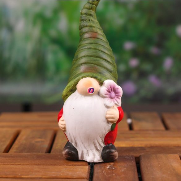 Luxury Kerti törpe manó kézzel festett, virággal 18 cm Deconline Garden
