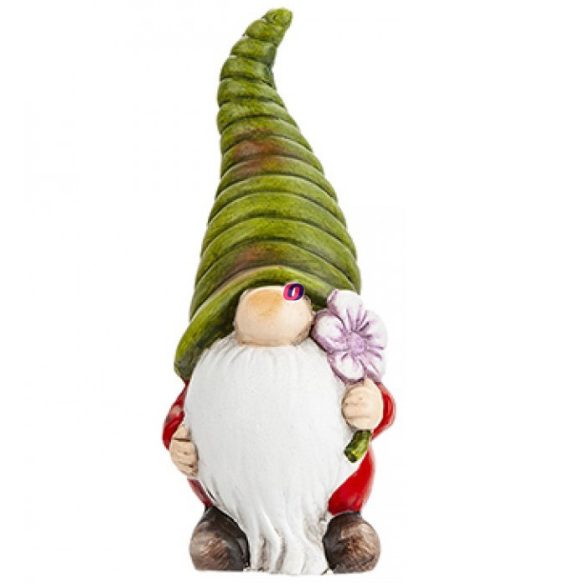Luxury Kerti törpe manó kézzel festett, virággal 18 cm Deconline Garden