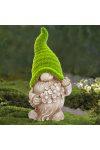 Luxury Kerti törpe manó moha sapkában, virágokkal 31 cm Deconline Garden