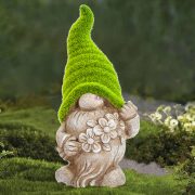   Luxury Kerti törpe manó moha sapkában, virágokkal 31 cm Deconline Garden