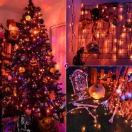   Halloween fényfüzér elemes 15 LED narancs/lila választható