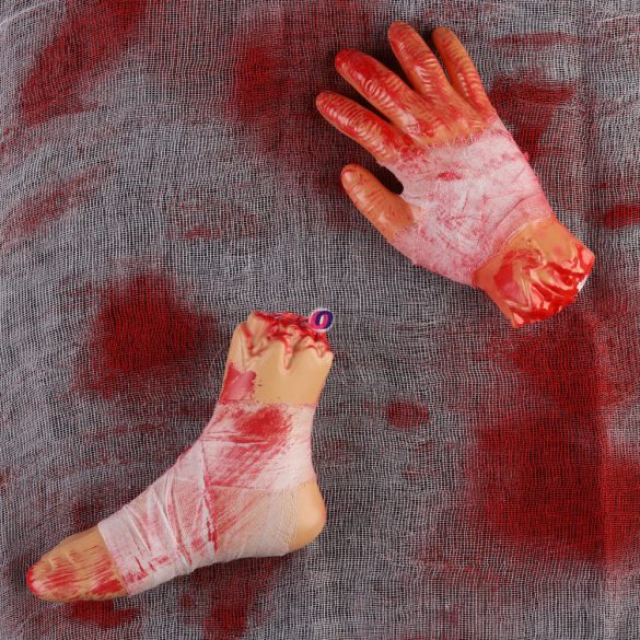Halloweeni műanyag testrész láb, kéz