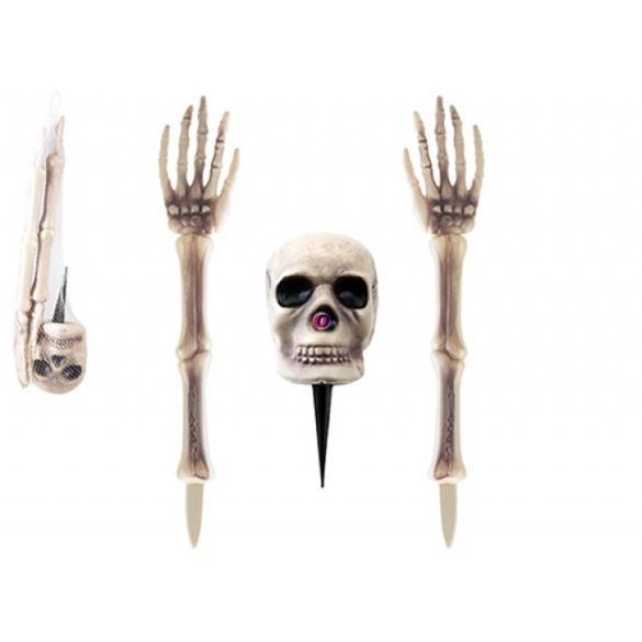 Halloweeni kerti leszúrható csontváz koponya kézzel 3 db-os szett