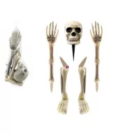   XL Halloweeni kerti leszúrható csontváz koponya kéz, láb 5 db-os szett