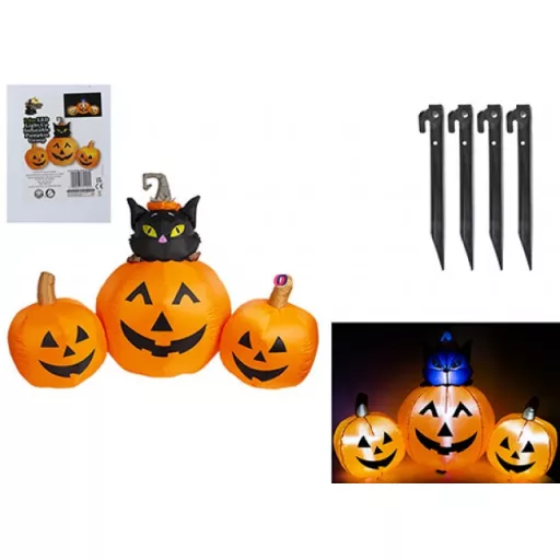 Halloweeni Felfújható tökök macskával 1,8 m LED világítással, IP44