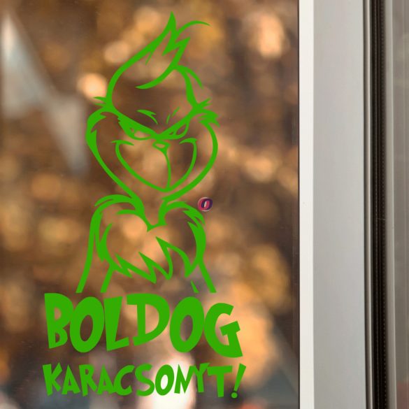 Karácsonyi ablakmatrica Grincs face "Boldog karácsonyt" 28 cm belülről ragasztható