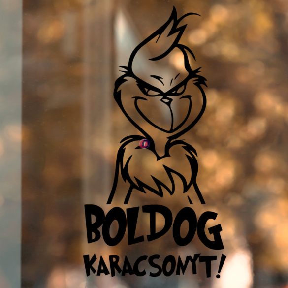 Karácsonyi ablakmatrica Grincs face "Boldog karácsonyt" 28 cm belülről ragasztható