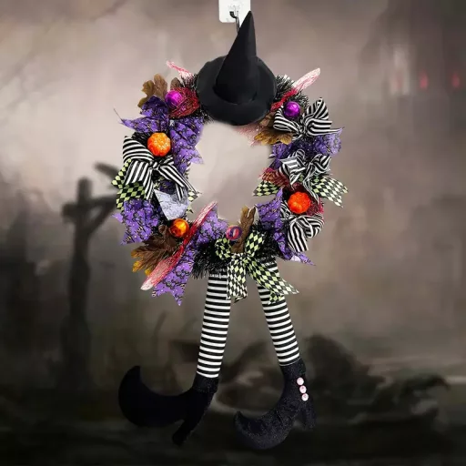 XL Halloweeni boszorkányos ajtódísz koszorú 65 cm