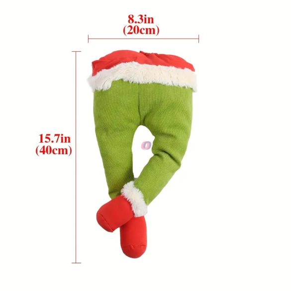 Karácsonyfára rögzíthető zöld Grincs manó láb, törzs 40 cm