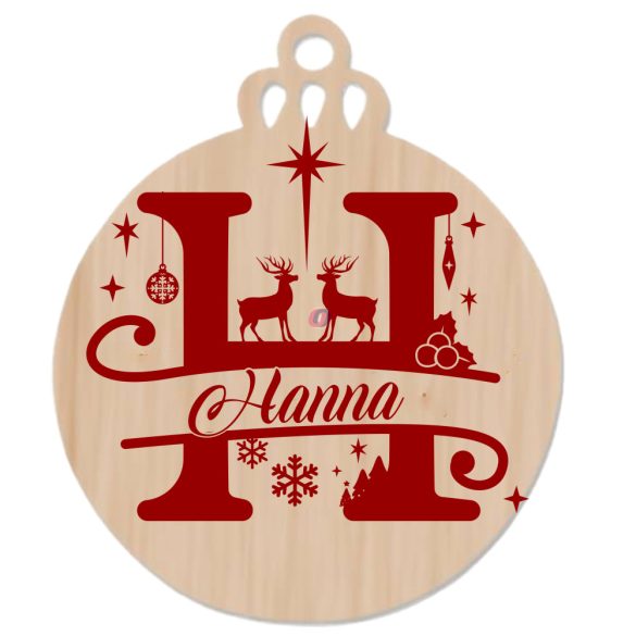 Egyedi neves fa karácsonyfa dísz karácsonyfagömb díszes monogrammal