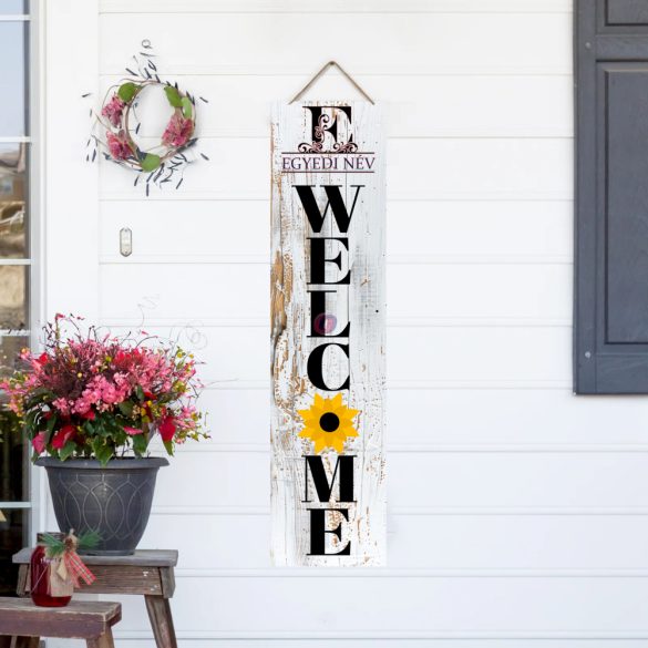 Egyedi Tábla Welcome felirattal virágos, 60 cm, akasztható