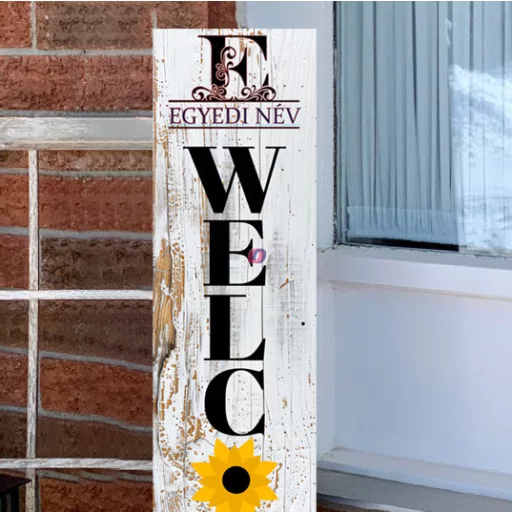 Egyedi Tábla Welcome felirattal virágos, 60 cm, akasztható