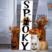   Őszi Tábla Spooky felirattal szellemházas, 60 cm, akasztható