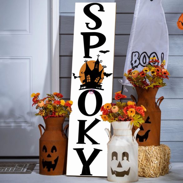 Őszi Tábla Spooky felirattal szellemházas, 60 cm, akasztható