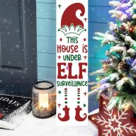 Karácsonyi fa tábla 60 cm "Elf manós" bejárati ajtó mellé, akasztható   Karácsonyi fa tábla 60 cm "Elf manós" bejárati ajtó mellé, akasztható