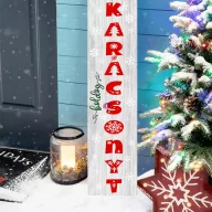   Karácsonyi retro fa tábla 60 cm "Boldog karácsonyt" zöld, piros, bejárati ajtó mellé, akasztható