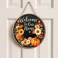 Őszi fa ajtódísz "Welcome" 30 cm, fa, akasztható   Őszi fa ajtódísz "Welcome" 30 cm, fa, akasztható