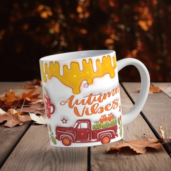 Őszi mintás bögre 3D pufi hatású "Autumn vibes"