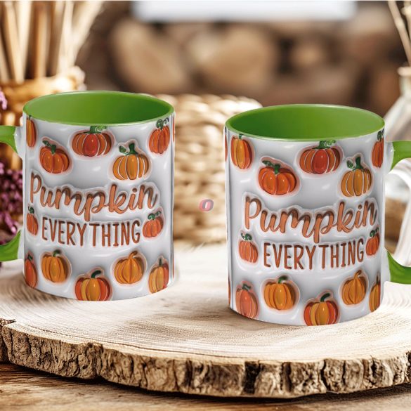 Őszi mintás bögre 3D pufi hatású "Pumpkin Everything" zöld